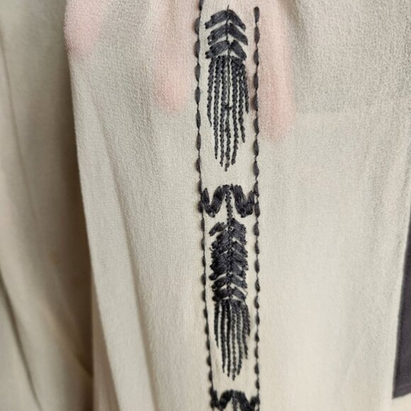 Club Monaco Silk Embroidered 3/4 Sleeve Boho Mini Dress Size 6 - Picture 3 of 15